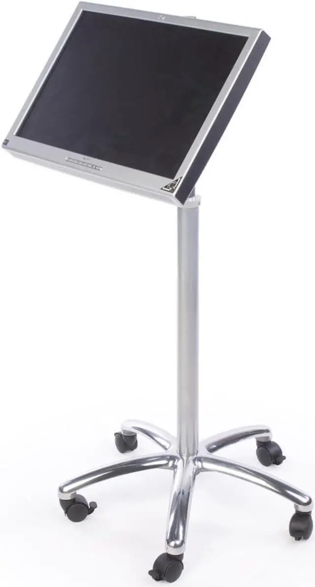 Alt view image 2 of 4 - Displays2go Mobile Height-Adjustable Monitor Stand - Silver Rolling TV Stand for 12" to 22" TVs - Mobile TV Stand - Silver (MB1030SLV)