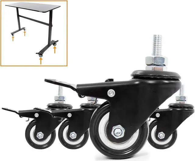 Main image of Stand Steady Attachable Desk Wheels | Set of 4 Locking Casters | Easy-Roll and Non-Marring | Full Swivel Wheels Compatible with Tranzendesk Standing Desks (2 Inch/Black)