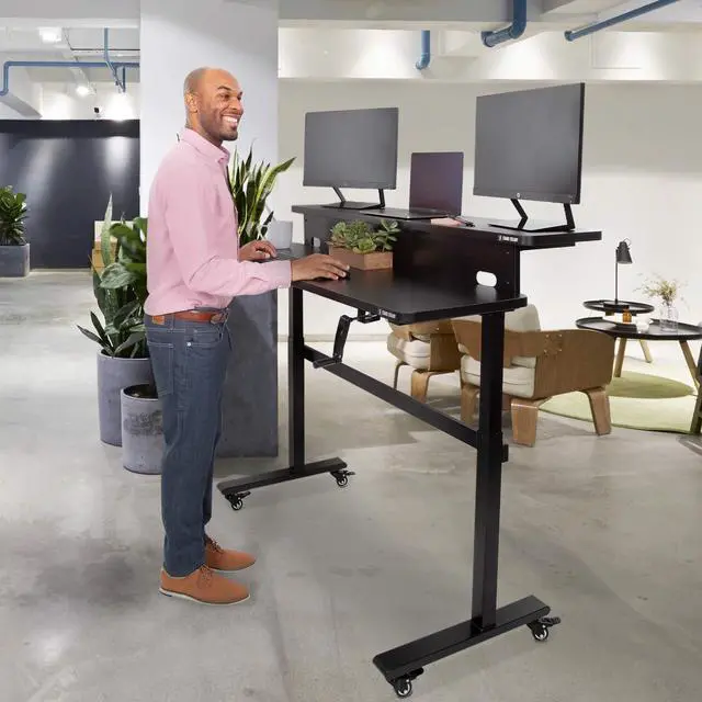 Alt view image 4 of 7 - Stand Steady Attachable Desk Wheels | Set of 4 Locking Casters | Easy-Roll and Non-Marring | Full Swivel Wheels Compatible with Tranzendesk Standing Desks (2 Inch/Black)