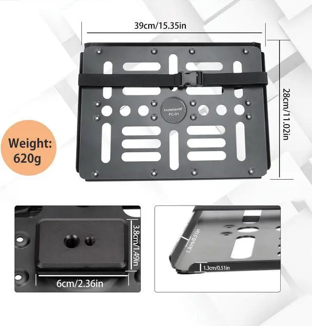 Alt view image 2 of 6 - koolehaoda Laptop Notebook Pallet Projector Tray Holder with Arca-Swiss Interface for 1/4" to 3/8" Screw Tripod Stand Ballhead Mount, 22 lbs Capacity with Vented Cooling Platform Stand