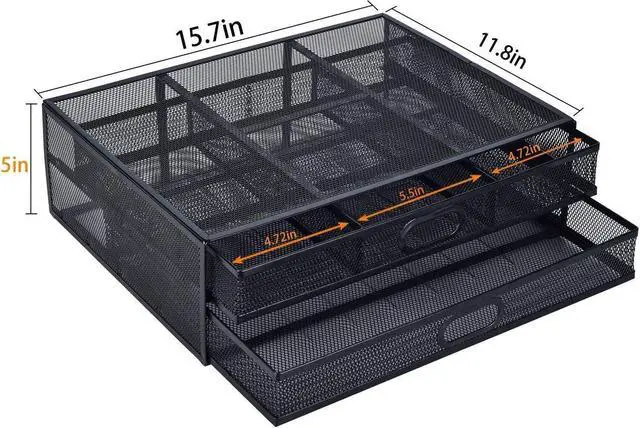 Alt view image 6 of 7 - Monitor Stand Riser with Drawer - Metal Mesh Desk Organizer with Dual Pull Out Storage Drawer, Printer Holder with Pull Out Storage Drawe