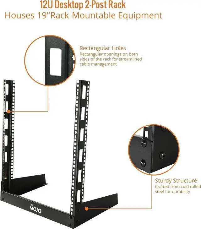 Alt view image 4 of 6 - 2 Post 12U Desktop Server Rack Small Open Frame Rack for 19in AV/Data/Audio/Studio Equipment Free Standing Home/Office Rack,Square Hole