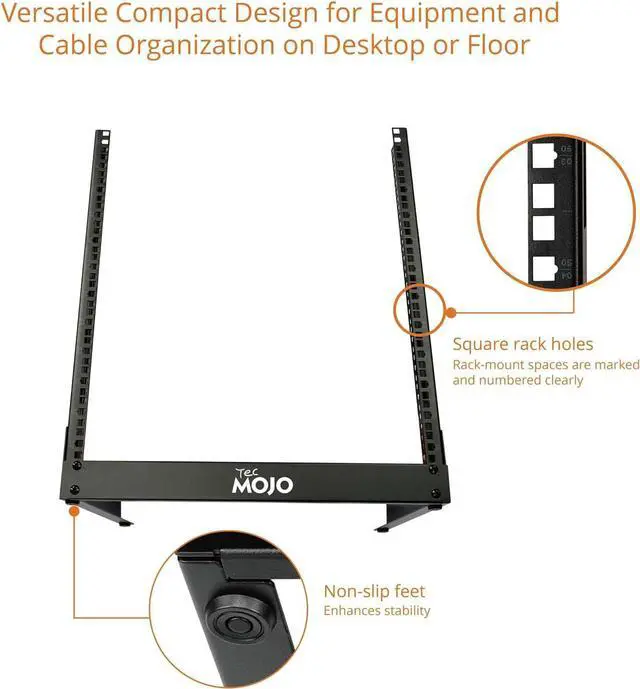 Alt view image 5 of 6 - 2 Post 12U Desktop Server Rack Small Open Frame Rack for 19in AV/Data/Audio/Studio Equipment Free Standing Home/Office Rack,Square Hole