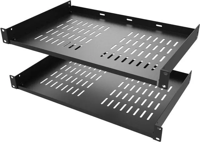 Main image of 2 Pcs of 1U Universal Rack Shelf, 12" Deep Vented Cantilever Rack Tray for 19" Networking Cabinet or Rack, Black 2 Pcs (12 inches 2 Pcs)