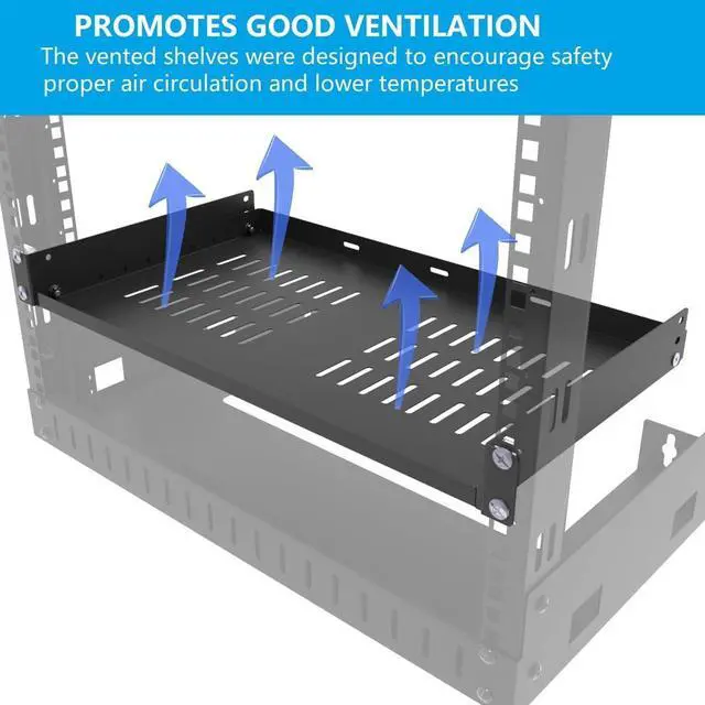 Alt view image 2 of 7 - 2 Pcs of 1U Universal Rack Shelf, 12" Deep Vented Cantilever Rack Tray for 19" Networking Cabinet or Rack, Black 2 Pcs (12 inches 2 Pcs)
