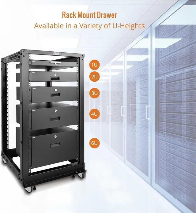 Alt view image 6 of 7 - 2U Rack Drawer,Rack Mount Drawer for 19in Network Equipment/Server/AV Rack or Cabinet Enclosure,Sliding and Lockable Server Rack Drawer - Load-Bearing 22lb (10kg),with Cable Management Holes