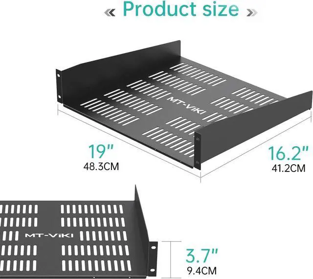 Alt view image 3 of 7 - MT-VIKI 2U Server Rack Shelf 16- Universal Vented Rack Mount Cantilever Tray for 19" Network Equipment Rack & Cabinet - Black - Sturdy (2U 1 Pack)