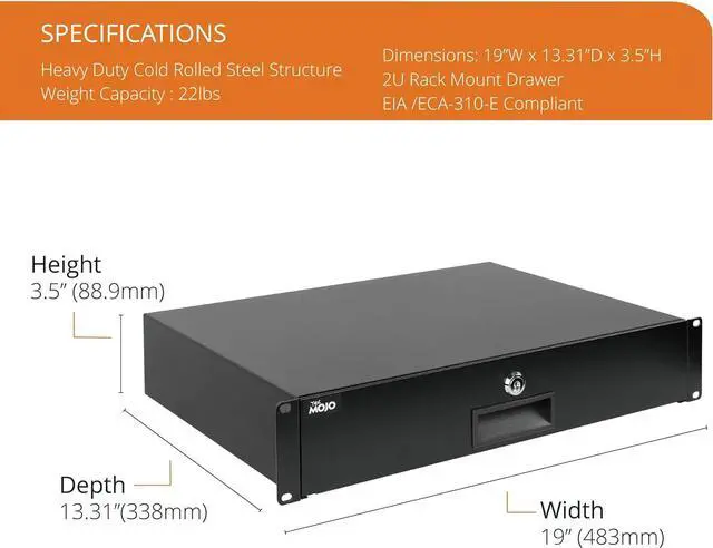 Alt view image 2 of 7 - 2U Rack Drawer,Rack Mount Drawer for 19in Network Equipment/Server/AV Rack or Cabinet Enclosure,Sliding and Lockable Server Rack Drawer - Load-Bearing 22lb (10kg),with Cable Management Holes