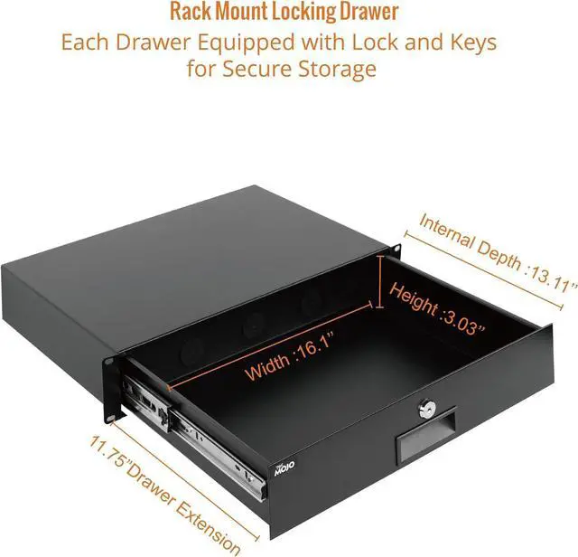 Alt view image 3 of 7 - 2U Rack Drawer,Rack Mount Drawer for 19in Network Equipment/Server/AV Rack or Cabinet Enclosure,Sliding and Lockable Server Rack Drawer - Load-Bearing 22lb (10kg),with Cable Management Holes