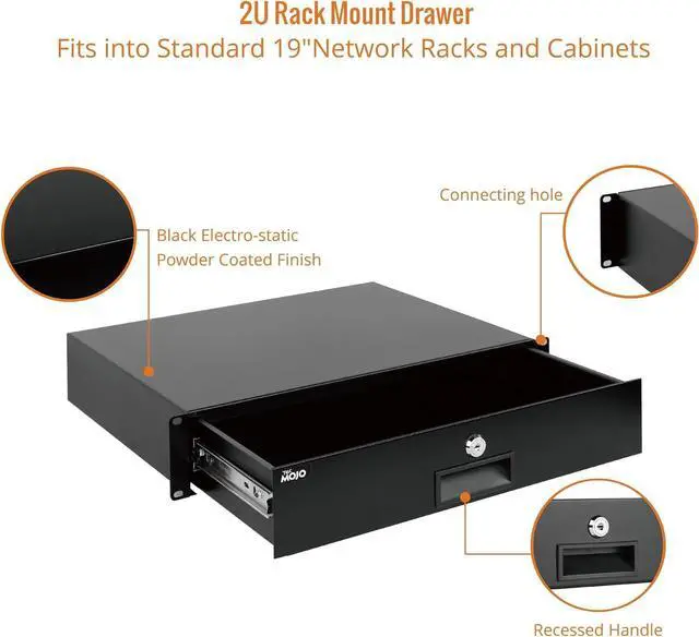 Alt view image 4 of 7 - 2U Rack Drawer,Rack Mount Drawer for 19in Network Equipment/Server/AV Rack or Cabinet Enclosure,Sliding and Lockable Server Rack Drawer - Load-Bearing 22lb (10kg),with Cable Management Holes