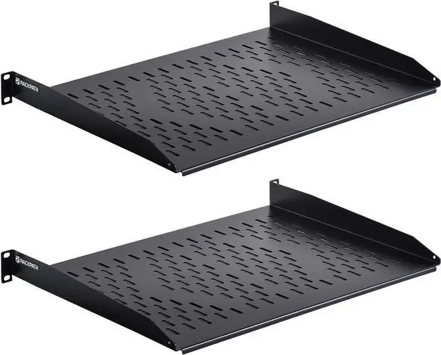 Main image of RackPath 1U Cantilever Universal Rack Shelf - 14in Deep  Rackmount shelf for 19 AV/Network Equipment Racks  55lbs Capacity - 2Pack