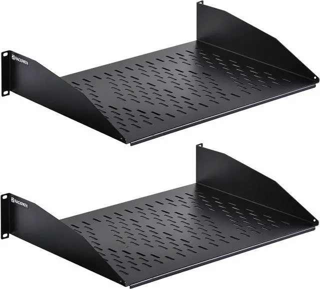 Main image of RackPath 2U Cantilever Universal Rack Shelf - 14in Deep  Rackmount Shelf for 19 AV/Network Equipment Racks  55lbs Capacity - 2 Pack