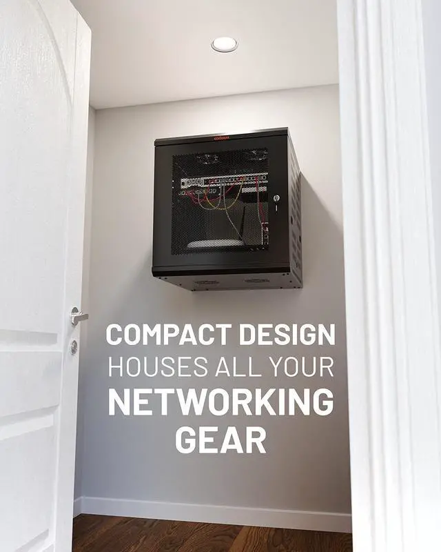 Alt view image 2 of 7 - ECHOGEAR 12U Network Rack - Enclosed Wall Mount Rack Kit Includes 2X 1U Shelves, Pre-Mounted Fan, Lockable Door & Hardware - 600mm Depth Fits All Your AV Gear