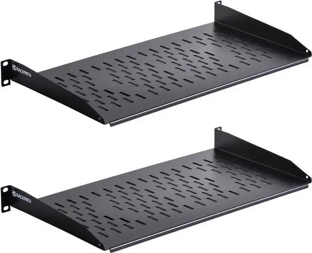 Main image of RackPath 1U Cantilever Universal Rack Shelf - 10in Deep  Rackmount Shelf for 19 AV/Network Equipment Racks  55lbs Capacity - 2Pack