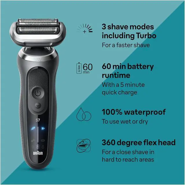 Alt view image 2 of 7 - Braun Electric Shaver for Men, Series 7 7177cc, Wet & Dry Shave, Turbo & Gentle Shaving Modes, Waterproof Foil Shaver, Space Grey