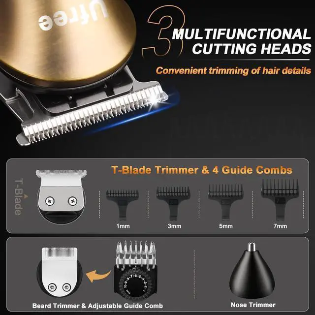 Alt view image 3 of 7 - Ufree Professional Hair Clippers for Men, 3 in 1 Mens Beard Trimmer, Shavers for Men, Electric Razor, Nose Hair Trimmer, Cordless Barber Clippers, Mens Grooming Kit, Birthday Gift for Dad