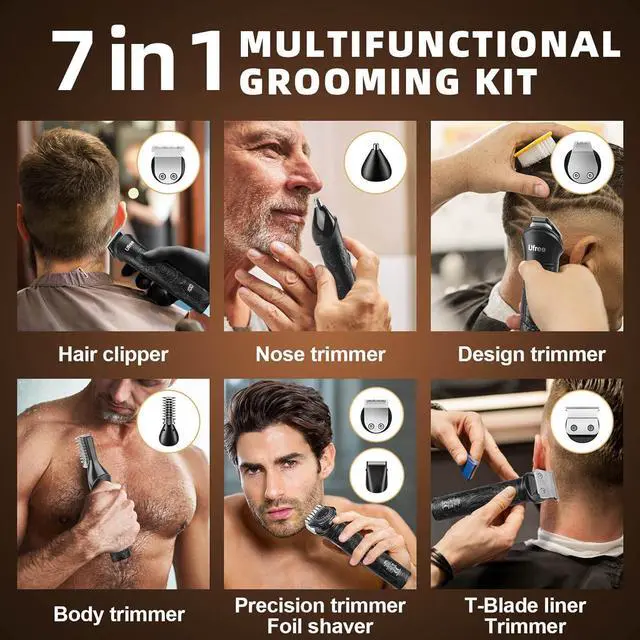 Alt view image 3 of 6 - Ufree Beard Trimmer for Men, Electric Razor Shavers, Cordless Hair Clippers, 7 in 1 Beard Grooming Kit for Mustache, Body, Nose and Facial, Gifts for Men