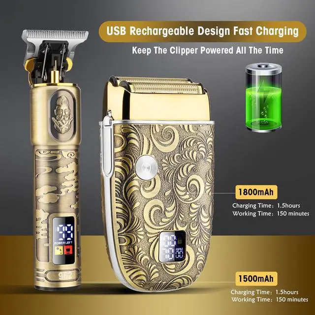 Alt view image 6 of 7 - Hair Clippers for Men & Electric Razor Shavers Set,Cordless Hair/Beard Trimmers Grooming Kit,Hair Liners Clippers for Hair Cutting Barbers Supplies,LCD Display 2 Foil Head