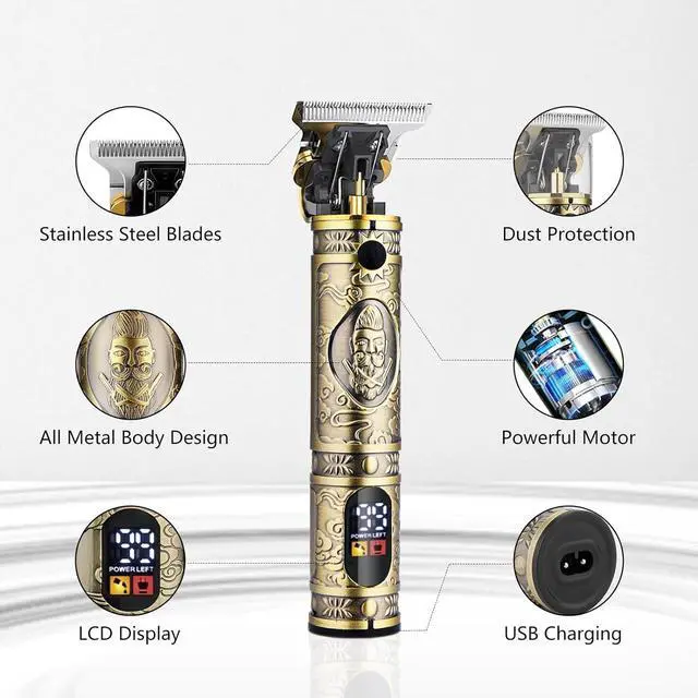 Alt view image 3 of 6 - Soonsell Hair Clippers for Man,T-Blade Trimmer,Nose Hair Trimmer,Hair Shaver Set,Clippers for Men Professional,Clippers for Hair Cutting,Electric Razor for Men, LCD Display(Bronze