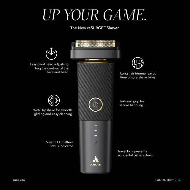 Alt view image 5 of 7 - Andis 17300 reSURGE Electric Lithium Titanium Precision Foil Wet/Dry Rechargeable Shaver, Black