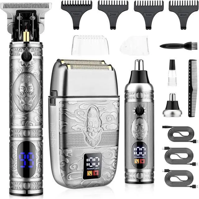 Main image of Saoilli Hair Clippers Set, Beard Trimmer Kit,Multi-Use Personal Care | Cordless T-Blade Trimmer,Nose Hair Trimmer,Metal steel,Fast Charging,Electric Razor Shaver for Home & Barber Use,Silver