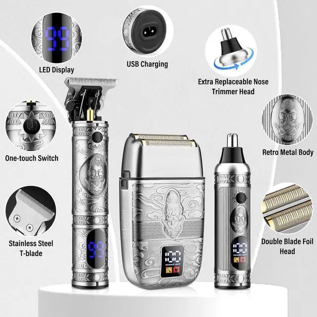 Alt view image 5 of 7 - Saoilli Hair Clippers Set, Beard Trimmer Kit,Multi-Use Personal Care | Cordless T-Blade Trimmer,Nose Hair Trimmer,Metal steel,Fast Charging,Electric Razor Shaver for Home & Barber Use,Silver