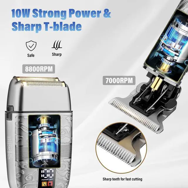 Alt view image 3 of 7 - Saoilli Hair Clippers Set, Beard Trimmer Kit,Multi-Use Personal Care | Cordless T-Blade Trimmer,Nose Hair Trimmer,Metal steel,Fast Charging,Electric Razor Shaver for Home & Barber Use,Silver