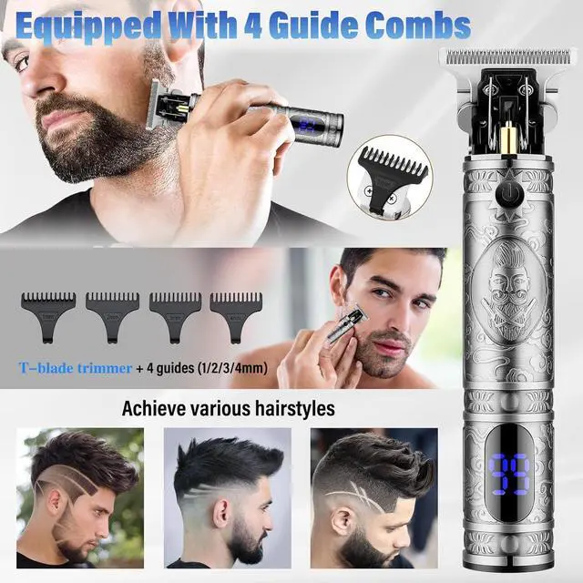Alt view image 7 of 7 - Saoilli Hair Clippers Set, Beard Trimmer Kit,Multi-Use Personal Care | Cordless T-Blade Trimmer,Nose Hair Trimmer,Metal steel,Fast Charging,Electric Razor Shaver for Home & Barber Use,Silver