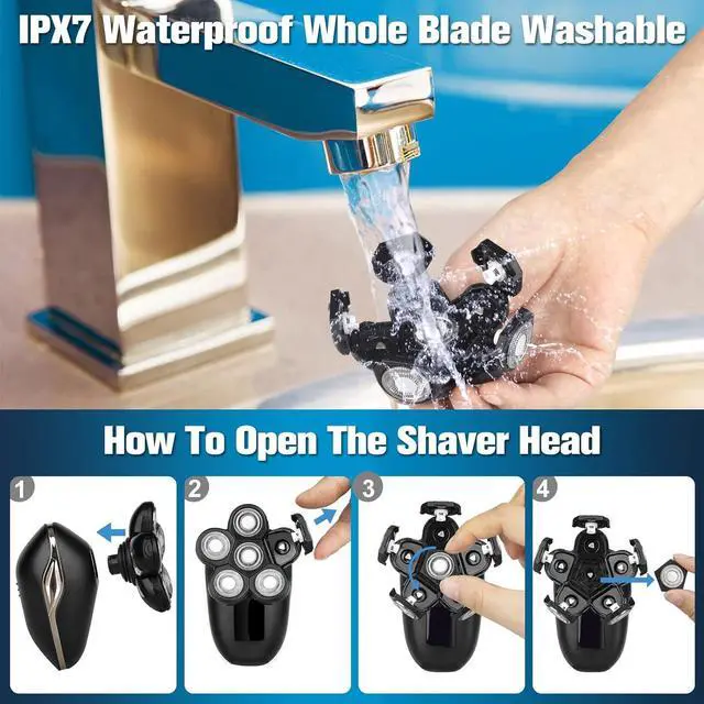 Alt view image 3 of 6 - Head Shaver, Upgrade 6 in 1 Electric Head Shaver for Bald Men, IPX7 Waterproof Cordless Rotary Razor with LED Display, Face Head Shaver with Nose Hair Sideburns Trimmer