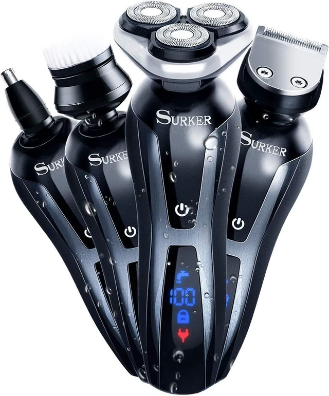 Main image of SURKER Electric Shaver Razor Cordless Beard Trimmer for Men Nose Hair Trimmer 3 in 1 Grooming Kit Plus 1 Facial Cleansing Brush Waterproof USB Rechargeable Dry Wet