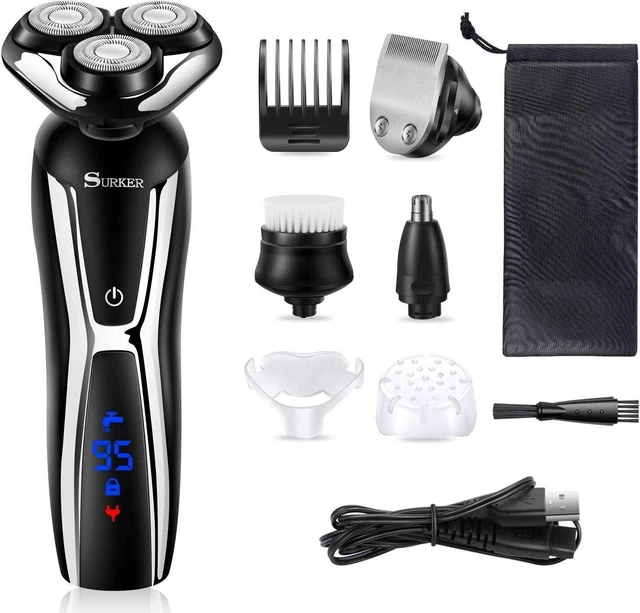 Alt view image 6 of 7 - SURKER Electric Shaver Razor Cordless Beard Trimmer for Men Nose Hair Trimmer 3 in 1 Grooming Kit Plus 1 Facial Cleansing Brush Waterproof USB Rechargeable Dry Wet