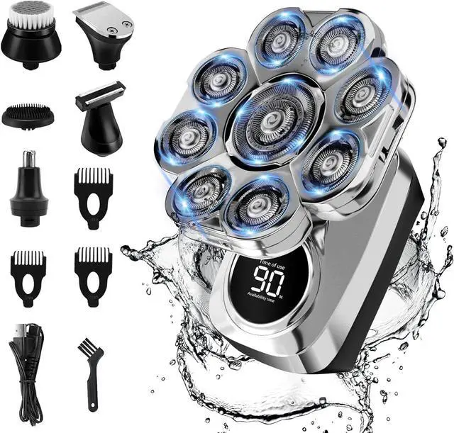 Main image of Head Shaver for Bald Men, 6 in 1 Electric Shavers IPX6 Waterproof Mens Electric Razor with LED Display, Wet/Dry Mens Grooming Kit, Rechargeable Rotary Shaver Multifunctional Beard Hair Trimmer
