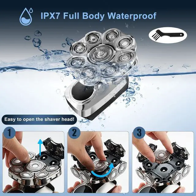 Alt view image 4 of 7 - Head Shaver for Bald Men, 6 in 1 Electric Shavers IPX6 Waterproof Mens Electric Razor with LED Display, Wet/Dry Mens Grooming Kit, Rechargeable Rotary Shaver Multifunctional Beard Hair Trimmer