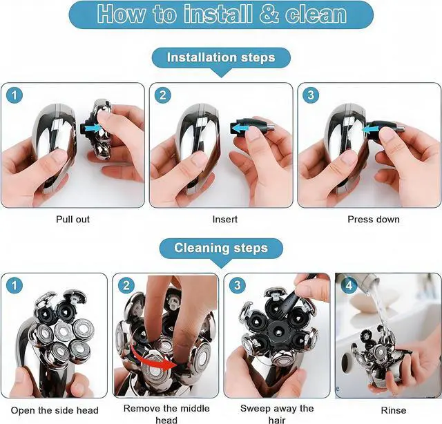 Alt view image 7 of 7 - BaraZ Head Shavers for Bald Men, Anti-pinch Electric Razor for Men, 7D Electric Shaver for Man, 6-in-1 Men's Grooming Kit with Beard, Nose Hair Trimmer, Hair Clippers, Wet and Dry skull shaver