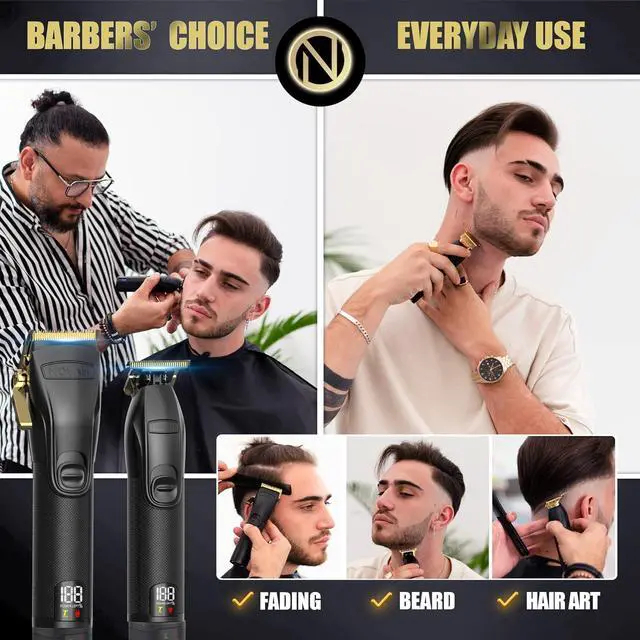 Alt view image 4 of 7 - Novah® Professional Hair Clippers for Men, Professional Barber Clippers and Trimmer Set, Mens Cordless Hair Clipper for Barbers Haircut Fading Kit Fade - Gold