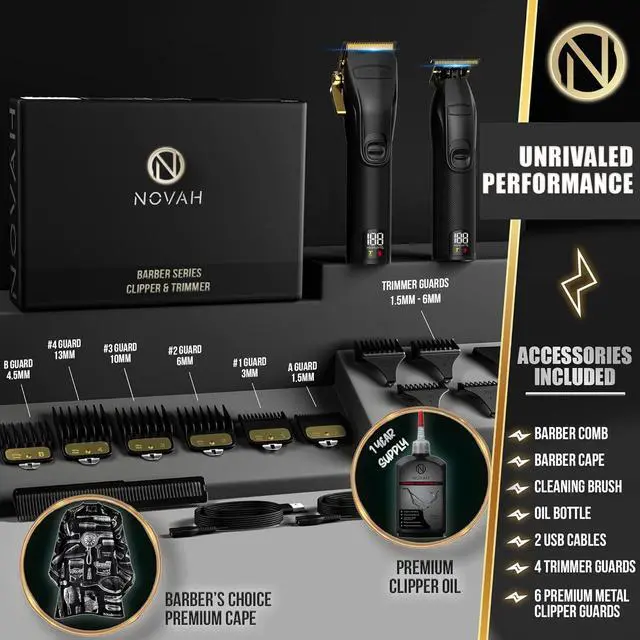 Alt view image 5 of 7 - Novah® Professional Hair Clippers for Men, Professional Barber Clippers and Trimmer Set, Mens Cordless Hair Clipper for Barbers Haircut Fading Kit Fade - Gold