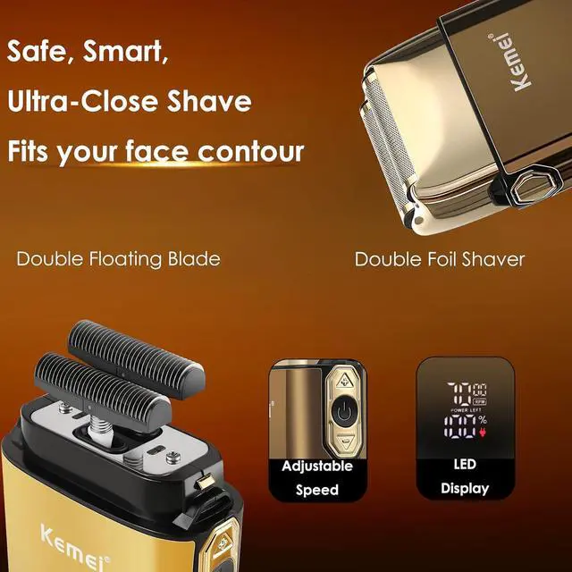 Alt view image 4 of 7 - KEMEI Foil Shavers,Bald Head Shaver,Electric Razor for Men,with Hair Trimmer Barber Trimmers Waterproof Cordless