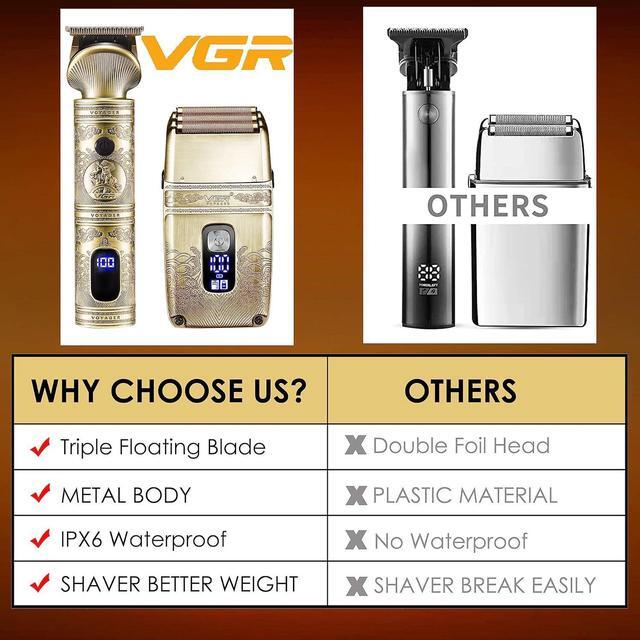 Alt view image 5 of 7 - VGR Gifts for him Hair Trimmer & Electric Razor for Men, Foil Shaver, Beard Trimmer, T Liners Barber Kit, Mens Grooming Kit with Triple Blades Waterproof Cordless