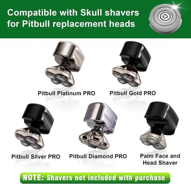 Alt view image 4 of 7 - 12 Pack Shaver Head Replacement Blade compatible with Skull Shaver Pitbull Gold PRO Shaver Replacement Blade 4 Head
