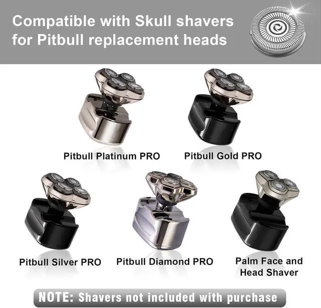 Alt view image 2 of 5 - 16 shaver replacement heads, compatible with Skull shaver Pitbull Gold PRO shaver replacement blades 4 heads
