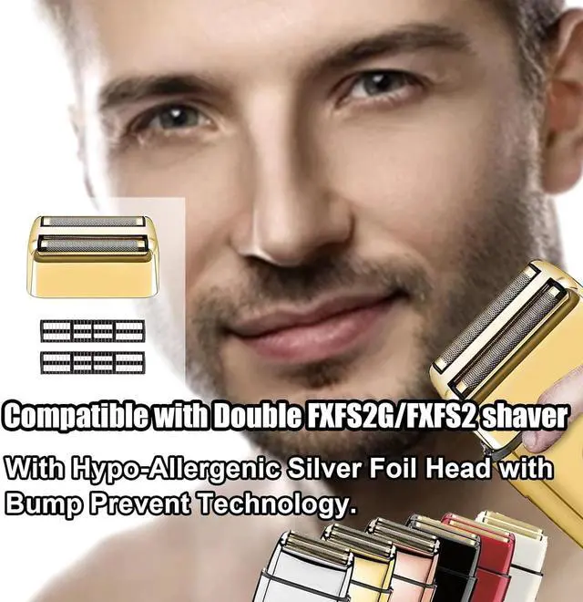 Alt view image 6 of 6 - 4 Pack Shaver Replacement Foil and Cutters compatible with BaBylissPRO Double FXFS2 Metal shaver foil replacement (Golden-4PCS)
