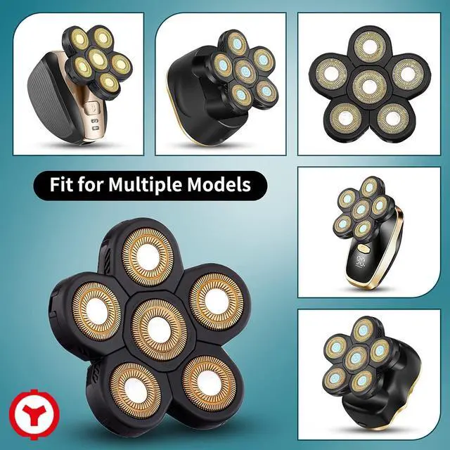 Alt view image 2 of 4 - Roziapro Upgrade 6D Electric Shaver Replacement Head Freedom Head Shaver Replacement Blades Head Shavers for Bald Men Replaceable Head Waterproof Blades for Men Replacement Blade Head (Gold & Grey)