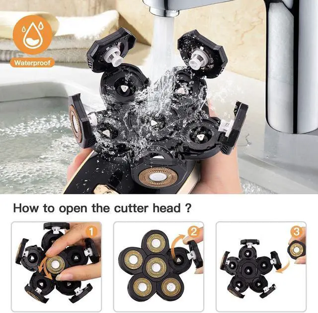 Alt view image 4 of 4 - Roziapro Upgrade 6D Electric Shaver Replacement Head Freedom Head Shaver Replacement Blades Head Shavers for Bald Men Replaceable Head Waterproof Blades for Men Replacement Blade Head (Gold & Grey)