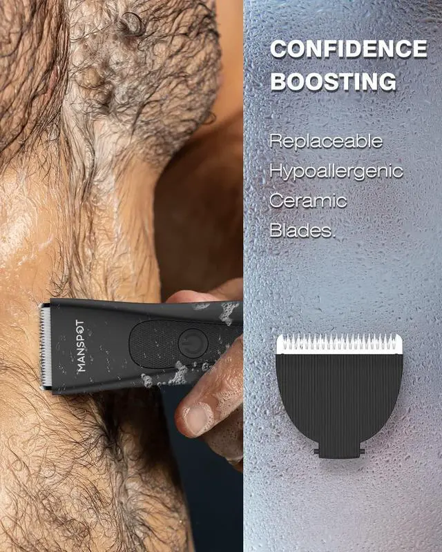 Alt view image 4 of 7 - MANSPOT Manscape Groin & Body Hair Trimmer for Men, Electric Ball Trimmer Pubic Trimmer Body Shaver, Replaceable Ceramic Blade Heads,Waterproof Wet/Dry Body Shaver Groomer,90 Minutes Shaving
