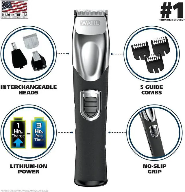 Alt view image 2 of 7 - Wahl USA Rechargeable Lithium Ion All in One Beard Trimmer for Men with Detail and Ear & Nose Hair Trimmer Attachment  Model 9854-600B