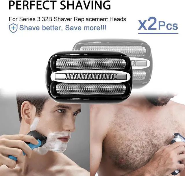 Alt view image 2 of 6 - 2Pack 32B Series 3 Electric Shaver Replacement Heads for S3 Foil & Cutter Razor Heads 3040s 3010s 3000s 3080s 380s-4, 390cc...