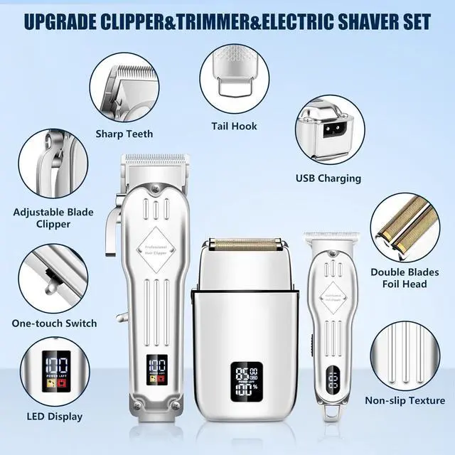 Alt view image 4 of 6 - Hair Clippers Professional Cordless for Men, Electric Foil Shavers Razor & Beard Hair Trimmer Kit, Rechargeable Hair Cut Machines Fade Clippers Set, 3 in1 Beard Trimming Kit for Home, Barber