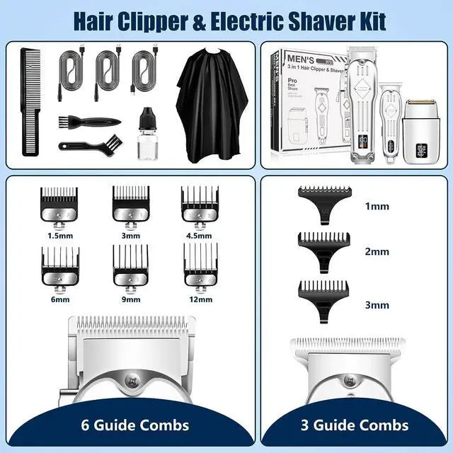 Alt view image 6 of 6 - Hair Clippers Professional Cordless for Men, Electric Foil Shavers Razor & Beard Hair Trimmer Kit, Rechargeable Hair Cut Machines Fade Clippers Set, 3 in1 Beard Trimming Kit for Home, Barber