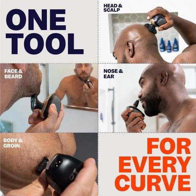 Alt view image 5 of 7 - The FlexSeries Electric Head Hair Shaver - Freebird - Ultimate Mens Cordless Rechargeable Wet/Dry Skull & Bald Head Waterproof Razor with Rotary Blades, Clippers, Nose Trimmer, Brush, Massager