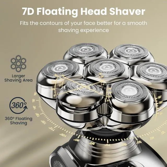 Alt view image 3 of 7 - 7D Head Shavers for Bald Men, SHPAVVER Detachable Head Shaver LED Display Dry/Wet Bald Head Shavers for Men, IPX7 Waterproof Head Shavers for Men with Type-C Charge
